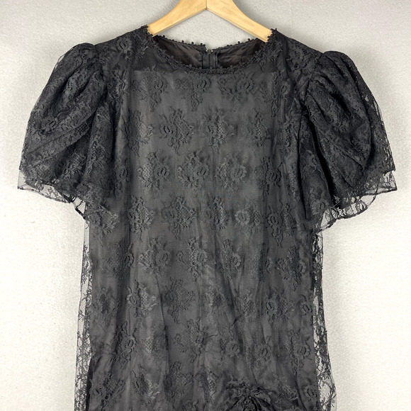 Vintage Witchy Whimsigoth Dress Womens 14 Black Lace Floral Goth Barbara Chodos - Picture 2 of 16